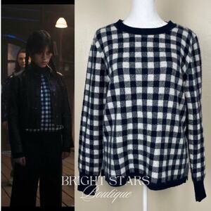 Cashmere Gingham Sweater ASO Wednesday Addams Blue White Checkered Cosplay